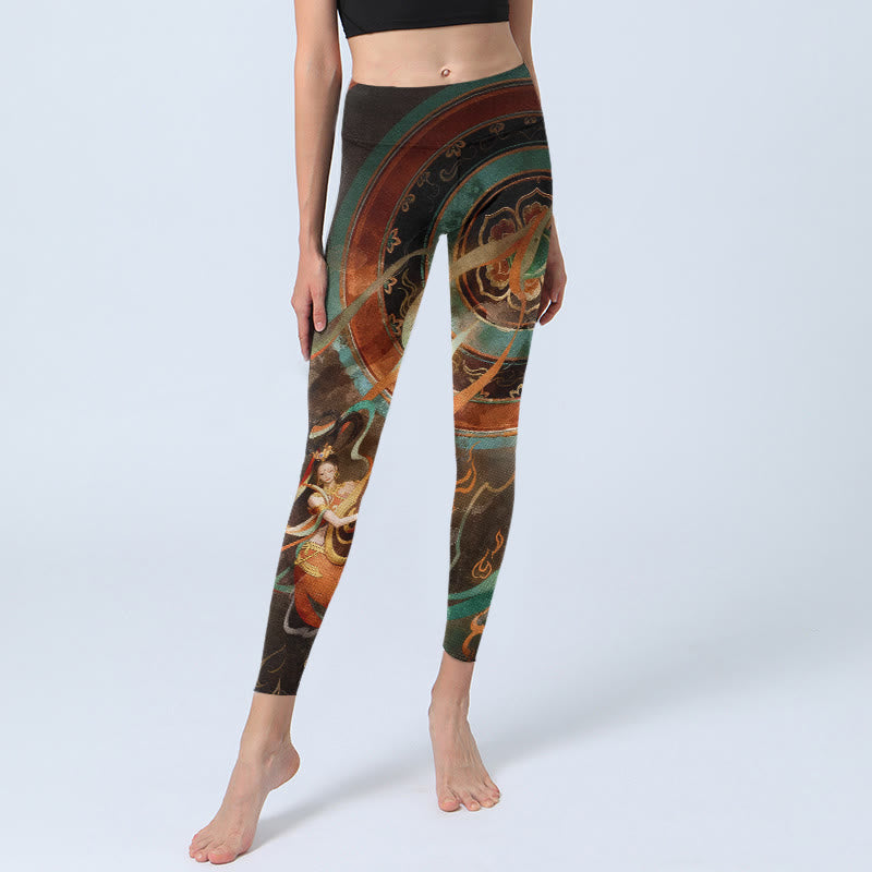 Leggings de yoga para mujer con estampado de círculos de flores y cinta de laúd de hadas de colores y Buddha Stones - image 5