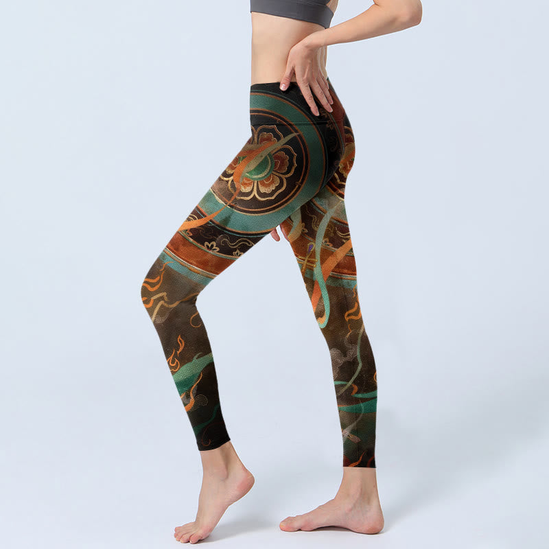 Leggings de yoga para mujer con estampado de círculos de flores y cinta de laúd de hadas de colores y Buddha Stones - image 2
