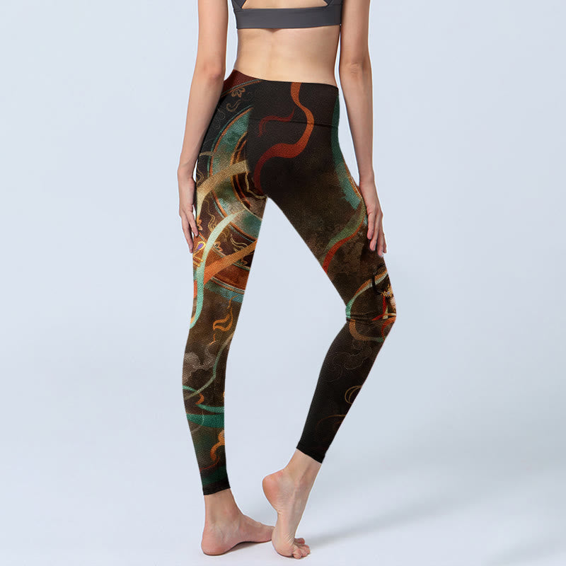 Leggings de yoga para mujer con estampado de círculos de flores y cinta de laúd de hadas de colores y Buddha Stones - image 4