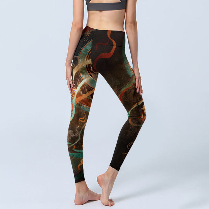 Leggings de yoga para mujer con estampado de círculos de flores y cinta de laúd de hadas de colores y Buddha Stones - image 4