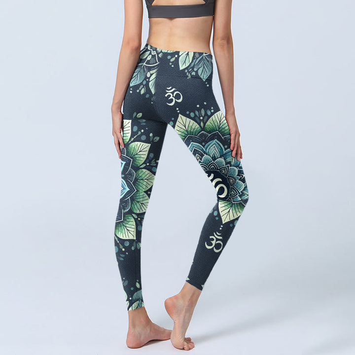 Leggings de yoga para mujer con estampado floral y símbolo Om simétrico de Buddha Stones - image 4