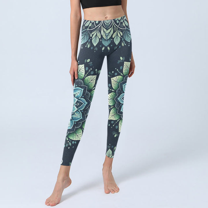 Leggings de yoga para mujer con estampado floral y símbolo Om simétrico de Buddha Stones - image 5