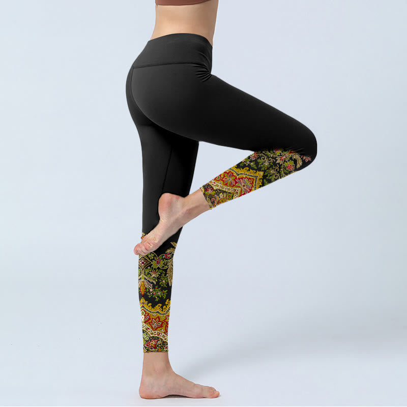Leggings de yoga para mujer con estampado de hojas y flores en tonos cálidos y delicados de Buddha Stones - image 3