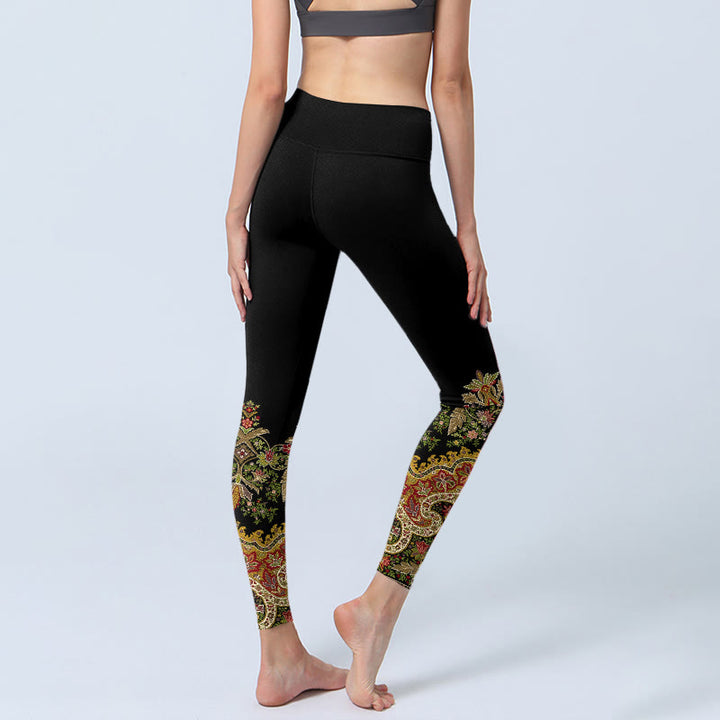 Leggings de yoga para mujer con estampado de hojas y flores en tonos cálidos y delicados de Buddha Stones - image 4