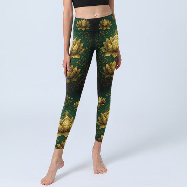 Leggings de yoga para mujer con estampado de loto dorado y Buddha Stones - image 5