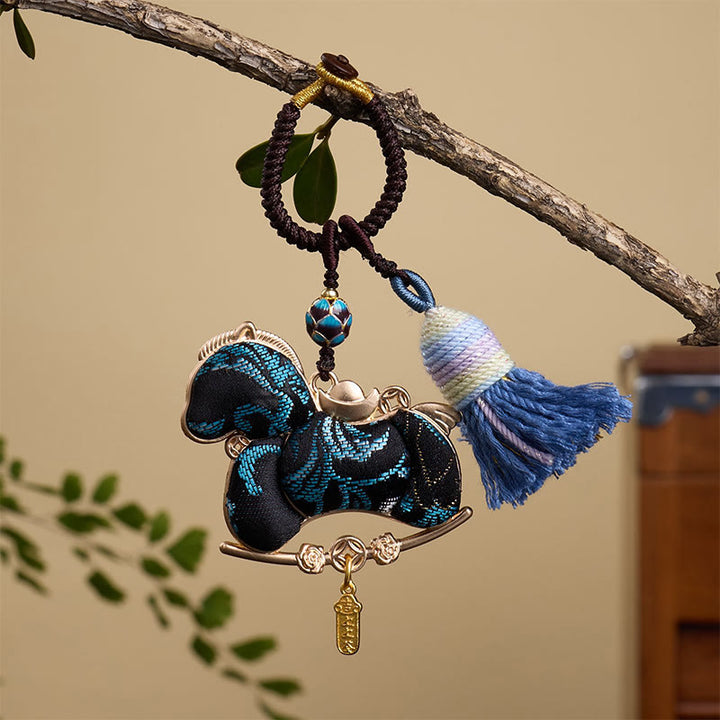 Llavero con diseño de lingote de calabaza multicolor del Año del Caballo con Buddha Stones, libertad y prosperidad. - Caballo negro 12*3 mm - image 6