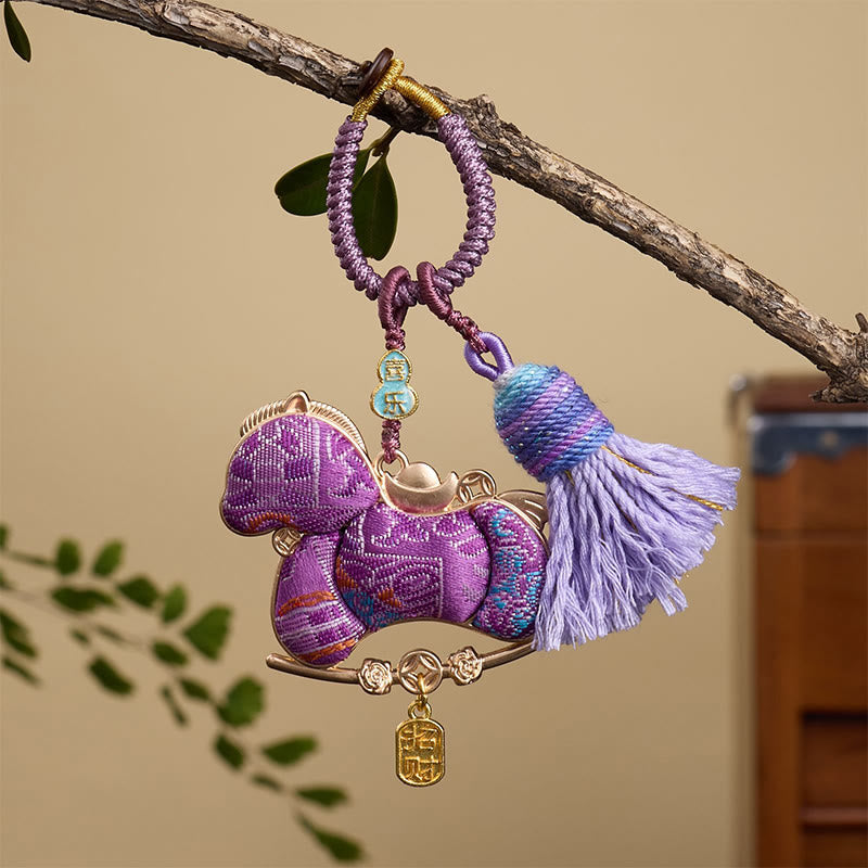 Llavero con diseño de lingote de calabaza multicolor del Año del Caballo con Buddha Stones, libertad y prosperidad. - Caballo morado 12*3 mm - image 8