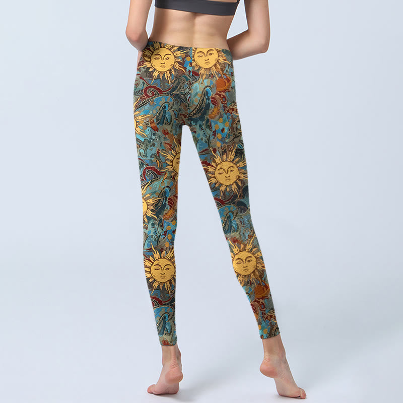 Leggings de yoga para mujer con estampado de Buddha Stones y sol dorado personificado - image 6