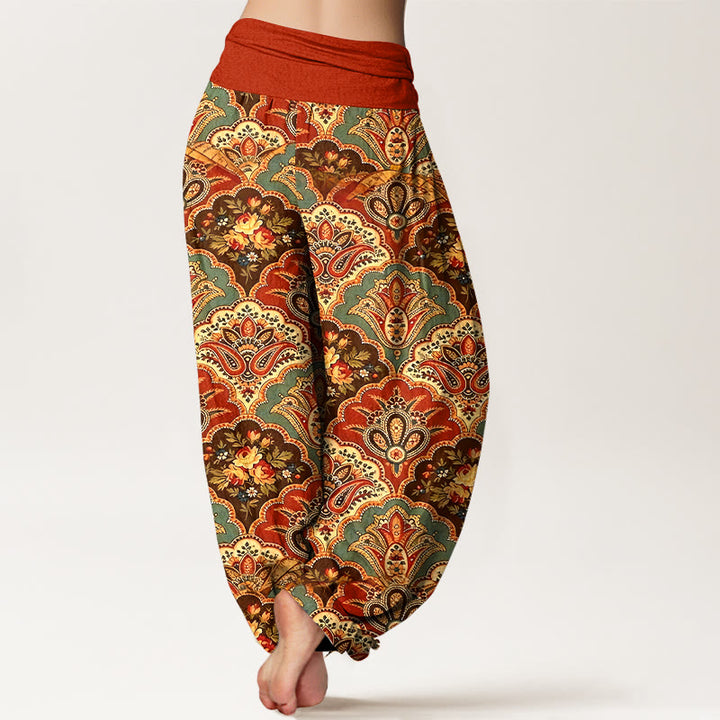Pantalones harén de algodón con diseño repetitivo de Buddha Stones y flores y hojas para mujer, con cintura elástica - image 9
