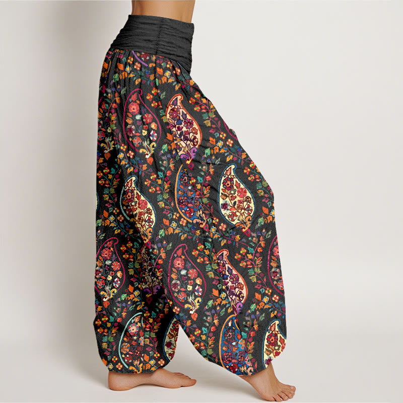 Pantalones Buddha Stones con estampado de hojas y flores retro de colores brillantes para mujer, con cintura elástica - image 2