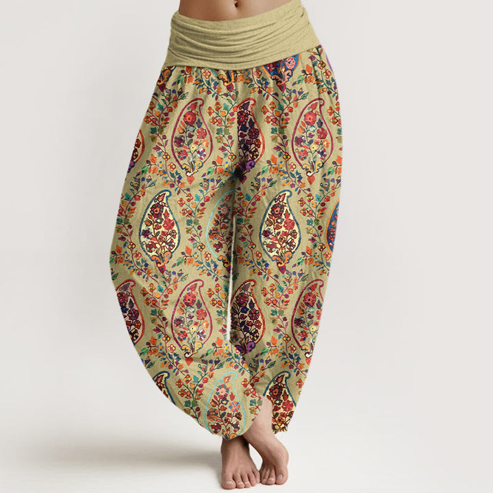 Pantalones Buddha Stones con estampado de hojas y flores retro de colores brillantes para mujer, con cintura elástica - AmarilloVerde - US16，UK/AU20，EU48 (3XL) - image 5