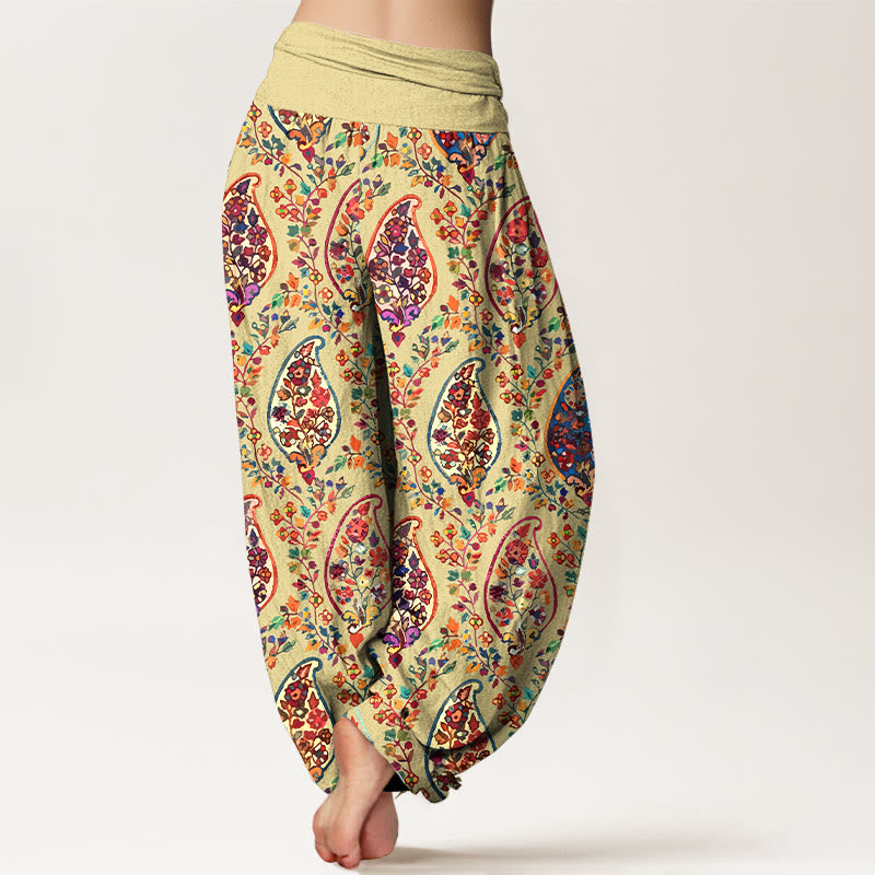 Pantalones Buddha Stones con estampado de hojas y flores retro de colores brillantes para mujer, con cintura elástica - image 6