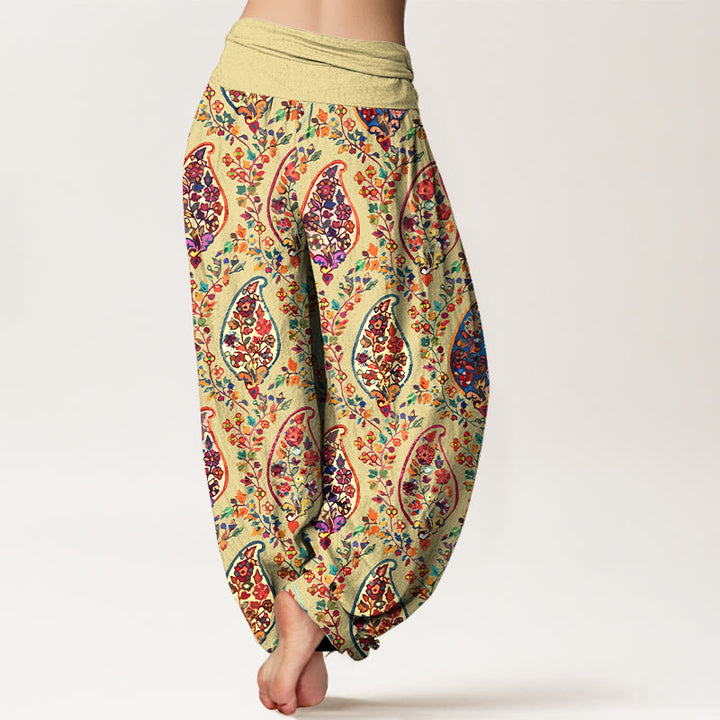 Pantalones Buddha Stones con estampado de hojas y flores retro de colores brillantes para mujer, con cintura elástica - image 6