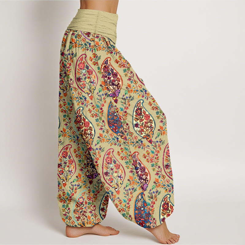 Pantalones Buddha Stones con estampado de hojas y flores retro de colores brillantes para mujer, con cintura elástica - image 7
