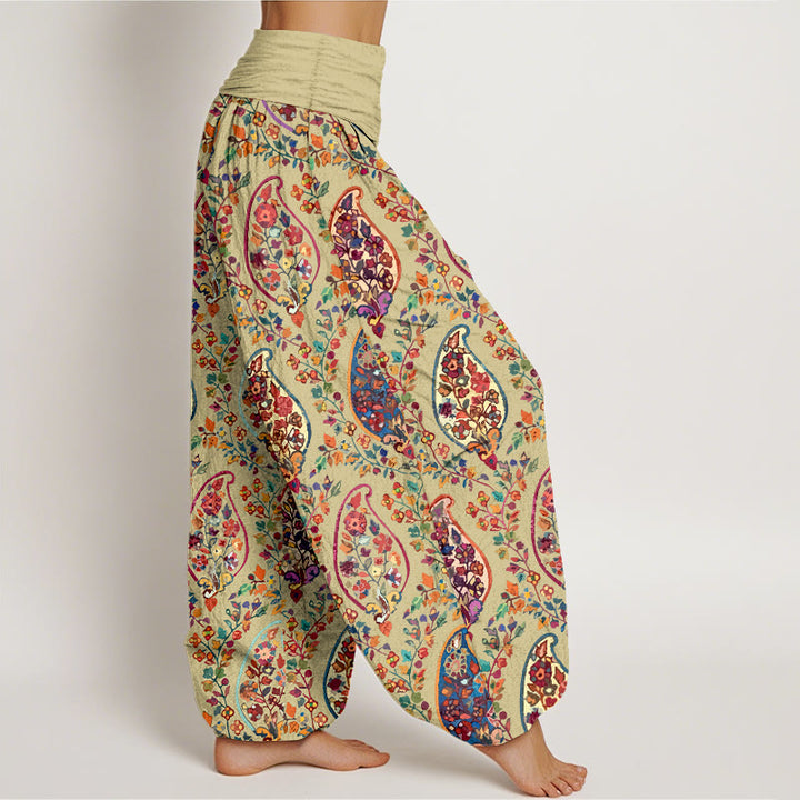 Pantalones Buddha Stones con estampado de hojas y flores retro de colores brillantes para mujer, con cintura elástica - image 7