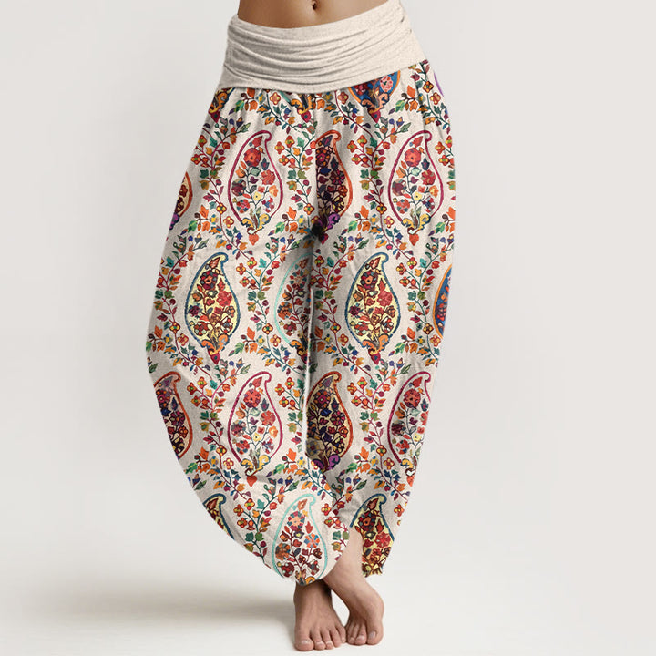 Pantalones Buddha Stones con estampado de hojas y flores retro de colores brillantes para mujer, con cintura elástica - Beige - US16，UK/AU20，EU48 (3XL) - image 8