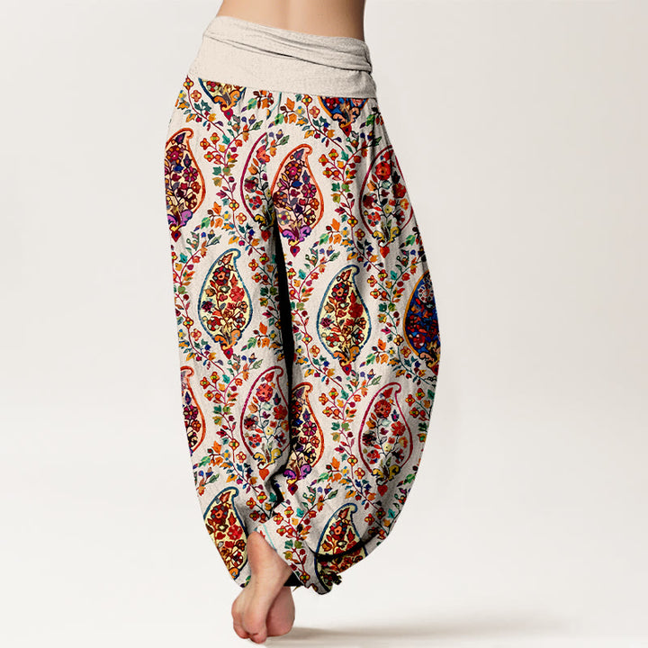 Pantalones Buddha Stones con estampado de hojas y flores retro de colores brillantes para mujer, con cintura elástica - image 9