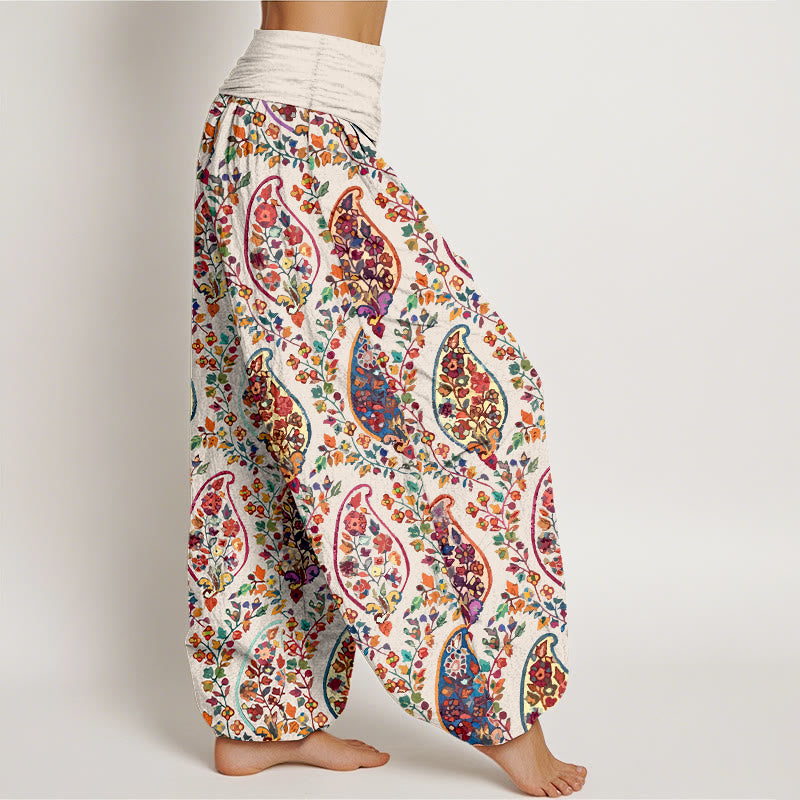 Pantalones Buddha Stones con estampado de hojas y flores retro de colores brillantes para mujer, con cintura elástica - image 10