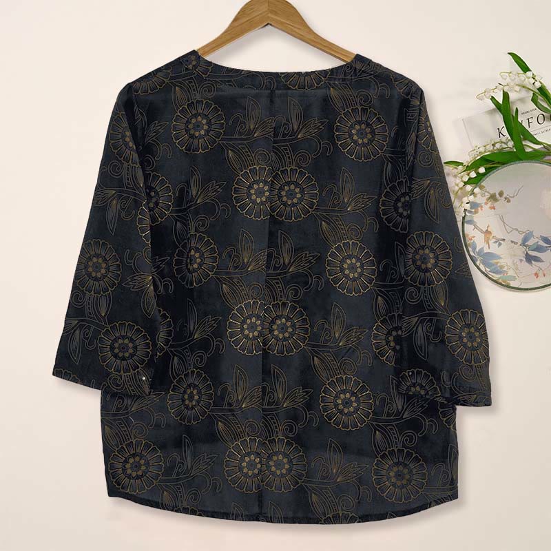 Camisa de manga larga para mujer con estampado floral y cuello en V de Buddha Stones Spring - image 13