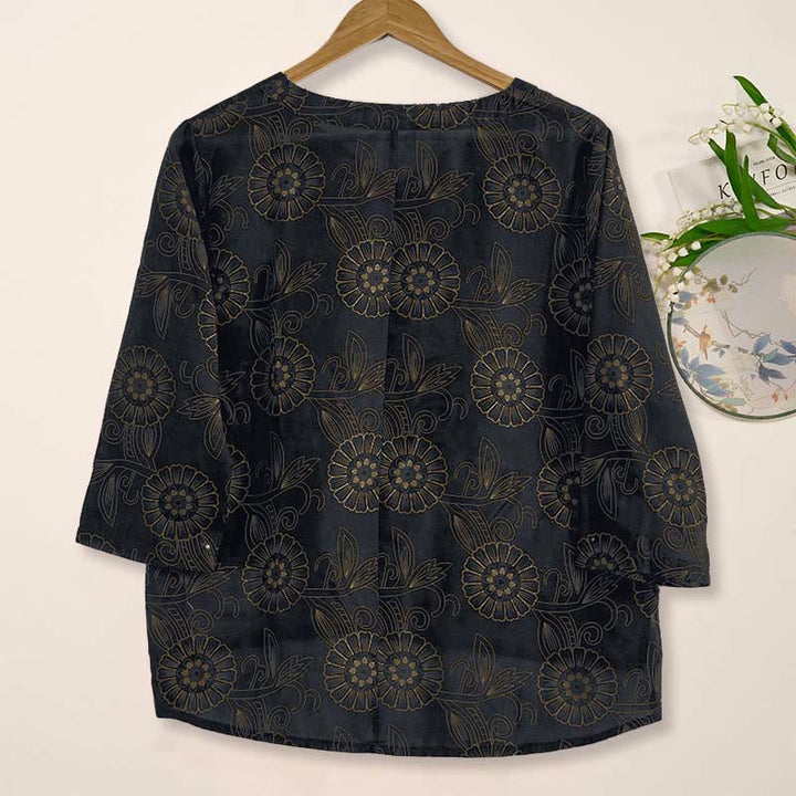 Camisa de manga larga para mujer con estampado floral y cuello en V de Buddha Stones Spring - image 13