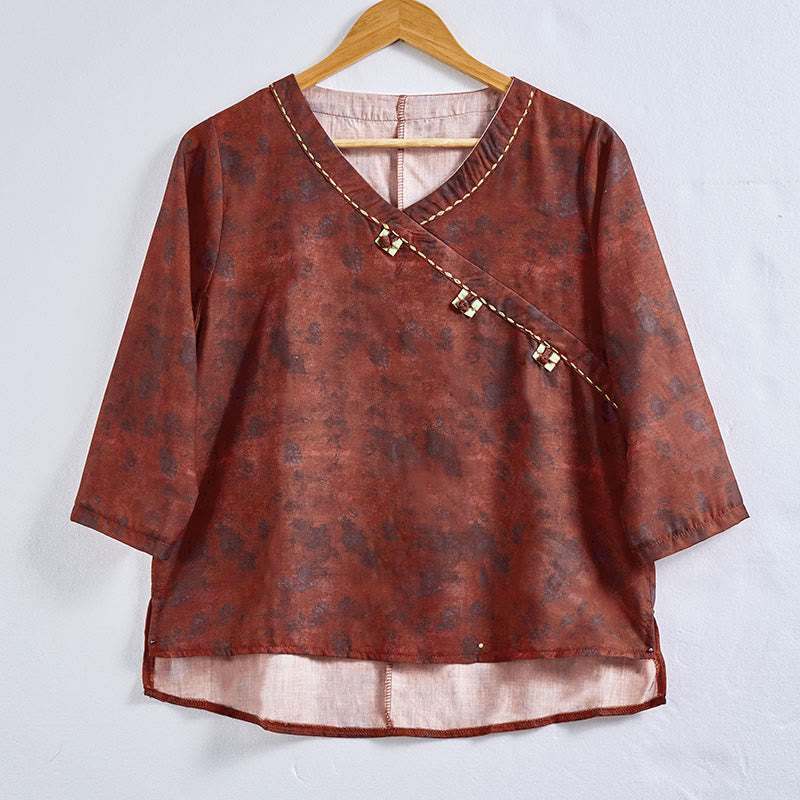 Camisa de manga larga para mujer con estampado floral y cuello en V de Buddha Stones Spring - image 17