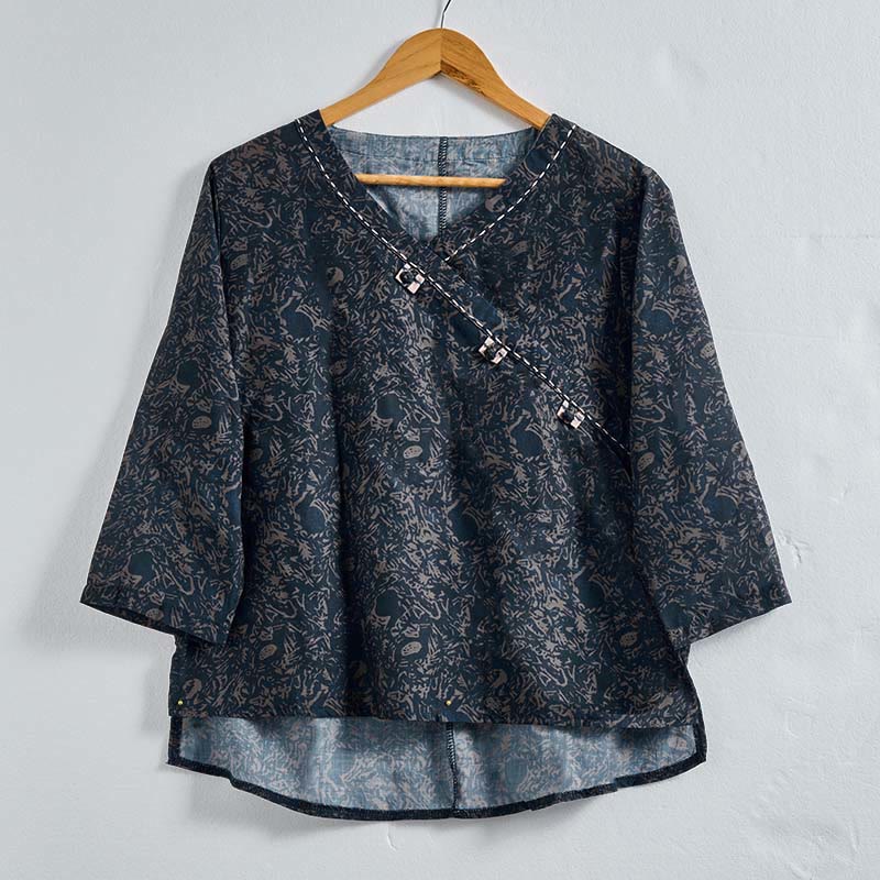 Camisa de manga larga para mujer con estampado floral y cuello en V de Buddha Stones Spring - Gris pizarra oscuro - US8-10，UK/AU12-14，EU40-42 (2XL) - image 18