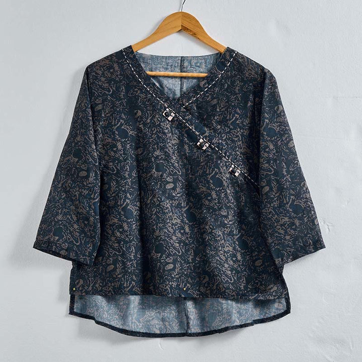 Camisa de manga larga para mujer con estampado floral y cuello en V de Buddha Stones Spring - Gris pizarra oscuro - US8-10，UK/AU12-14，EU40-42 (2XL) - image 18