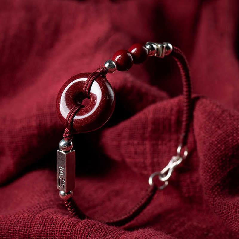 Pulsera de hilo trenzado con hebilla de paz y cinabrio de plata de ley 925 con Buddha Stones - image 0