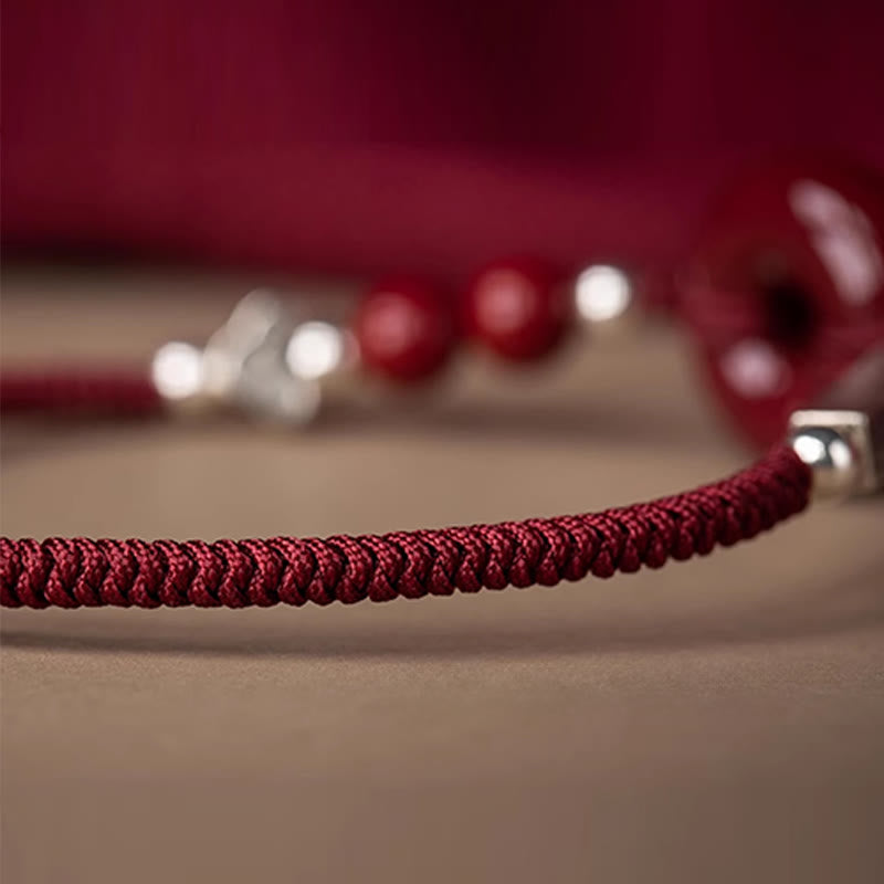 Pulsera de hilo trenzado con hebilla de paz y cinabrio de plata de ley 925 con Buddha Stones - image 15
