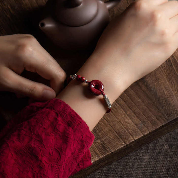 Pulsera de hilo trenzado con hebilla de paz y cinabrio de plata de ley 925 con Buddha Stones - image 6