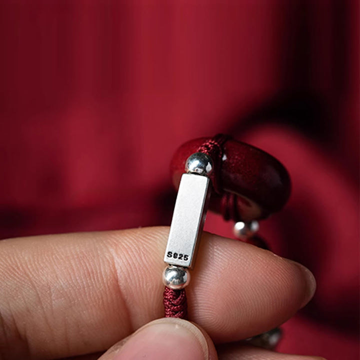 Pulsera de hilo trenzado con hebilla de paz y cinabrio de plata de ley 925 con Buddha Stones - image 4