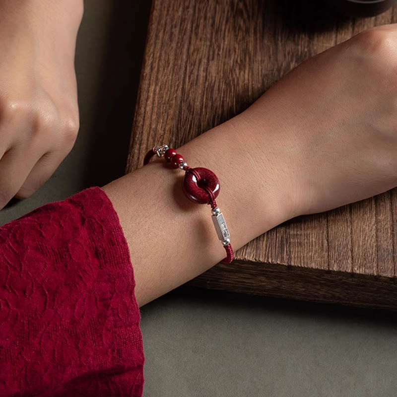 Pulsera de hilo trenzado con hebilla de paz y cinabrio de plata de ley 925 con Buddha Stones - image 7