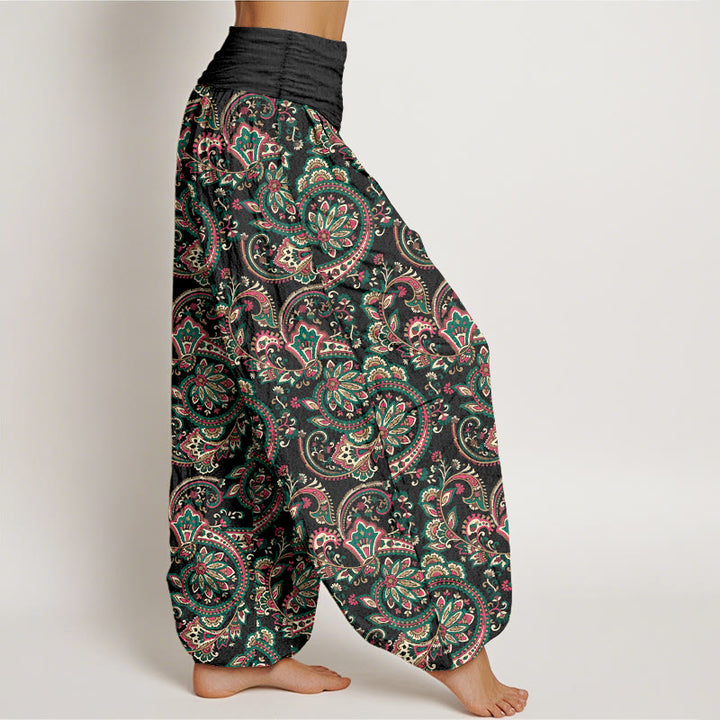 Pantalones Buddha Stones de algodón con diseño retro de flores y hojas de enredadera para mujer, con cintura elástica - image 2