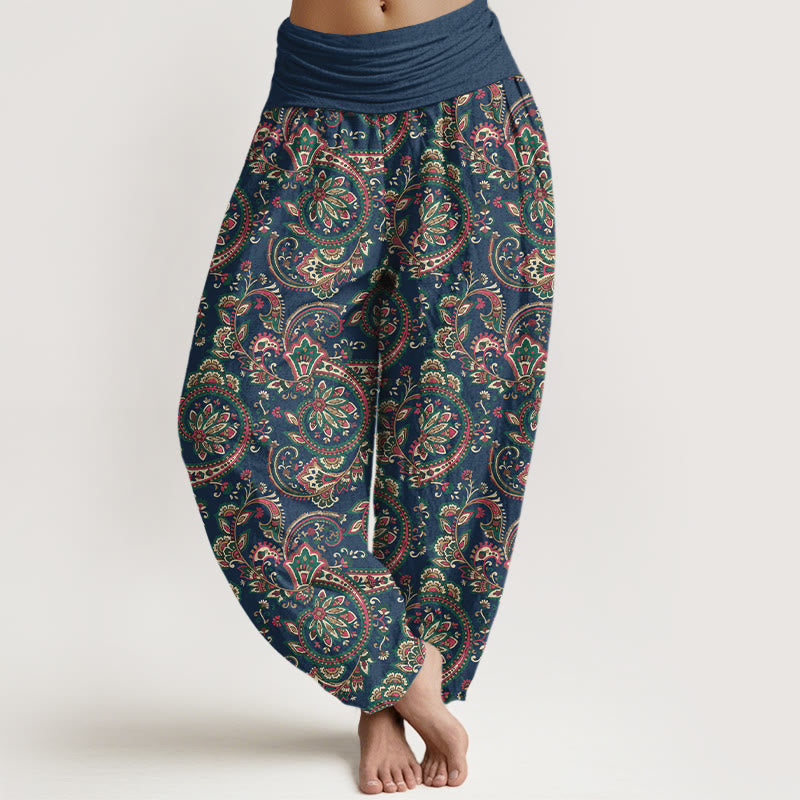 Pantalones Buddha Stones de algodón con diseño retro de flores y hojas de enredadera para mujer, con cintura elástica - Marina de guerra - US16，UK/AU20，EU48 (3XL) - image 8