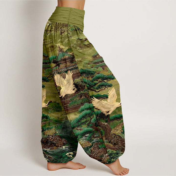 Pantalones Buddha Stones de cintura elástica para mujer con diseño de grullas exquisitas de algodón y diseño de nubes de pino. - image 7