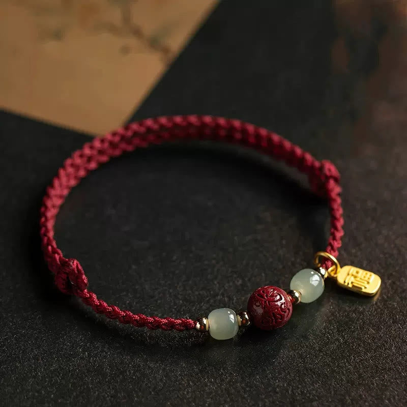 Pulsera de la prosperidad con Buddha Stones de Fu, Om Mani Padme Hum, hilo rojo cinabrio - Cuerda roja (circunferencia de la muñeca: 15-20 cm) - image 0