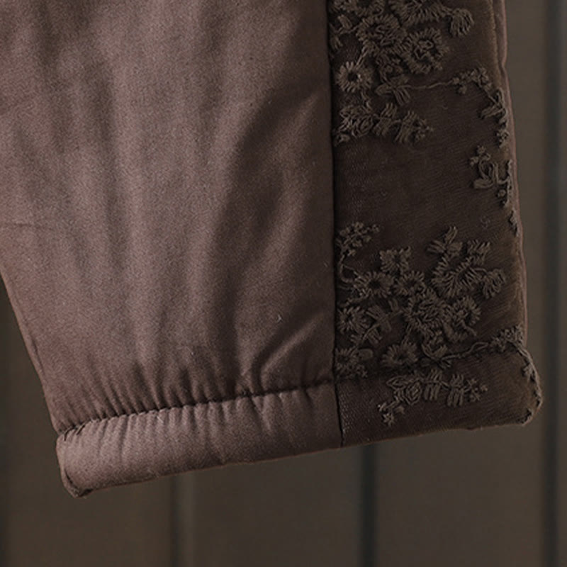 Pantalones gruesos de algodón y poliéster con bordado de flores y Buddha Stones para mujer con bolsillos - image 5