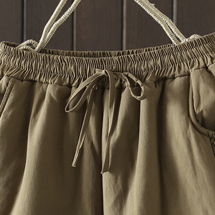 Pantalones gruesos de algodón y poliéster con bordado de flores y Buddha Stones para mujer con bolsillos - image 9