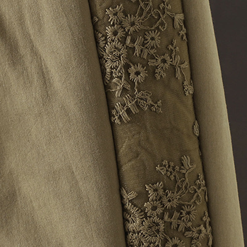 Pantalones gruesos de algodón y poliéster con bordado de flores y Buddha Stones para mujer con bolsillos - image 13