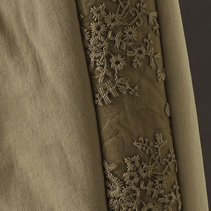 Pantalones gruesos de algodón y poliéster con bordado de flores y Buddha Stones para mujer con bolsillos - image 13