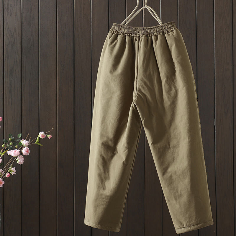 Pantalones gruesos de algodón y poliéster con bordado de flores y Buddha Stones para mujer con bolsillos - image 7