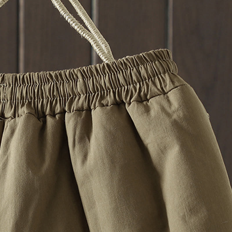 Pantalones gruesos de algodón y poliéster con bordado de flores y Buddha Stones para mujer con bolsillos - image 8