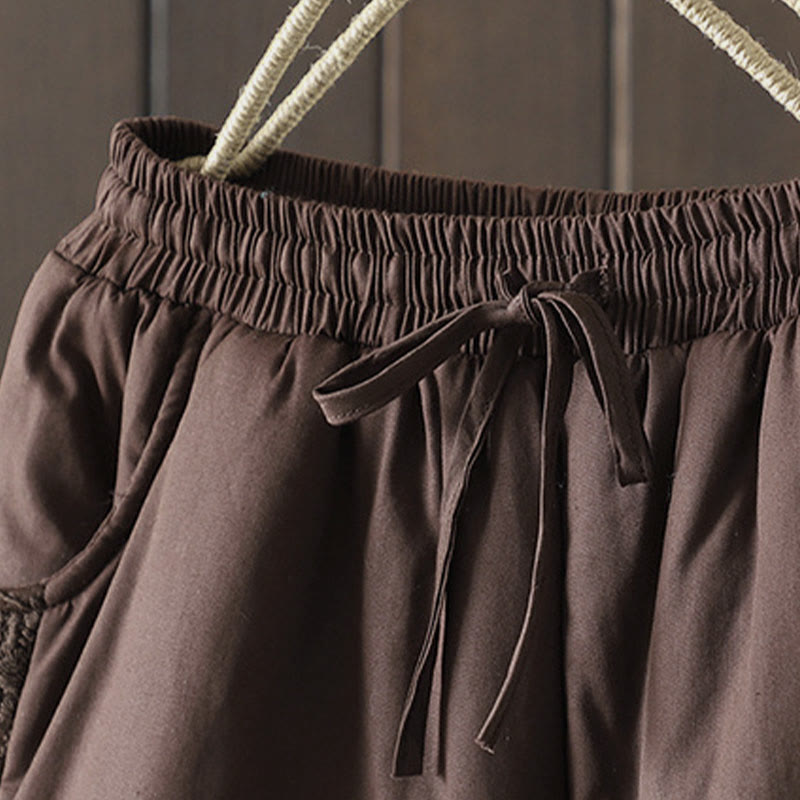 Pantalones gruesos de algodón y poliéster con bordado de flores y Buddha Stones para mujer con bolsillos - image 2