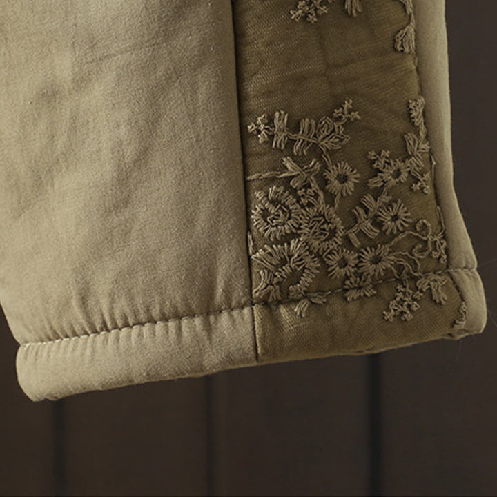 Pantalones gruesos de algodón y poliéster con bordado de flores y Buddha Stones para mujer con bolsillos - image 14