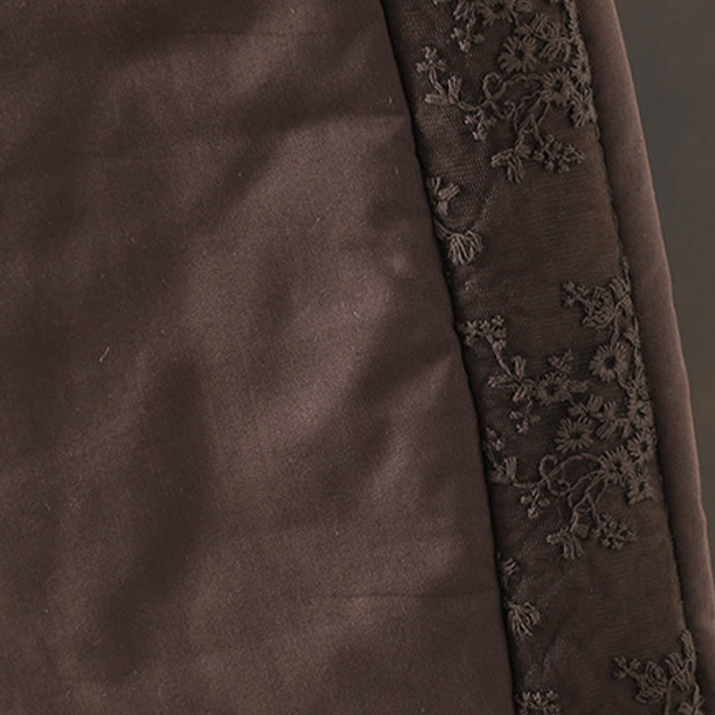 Pantalones gruesos de algodón y poliéster con bordado de flores y Buddha Stones para mujer con bolsillos - image 4