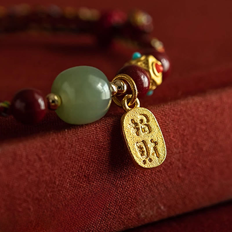 Pulsera de la suerte con Buddha Stones, amuleto de la suerte, jade cian hetiano, jade blanco, hilo trenzado multicolor - image 15