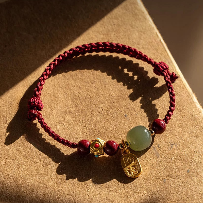 Pulsera de la suerte con Buddha Stones, amuleto de la suerte, jade cian hetiano, jade blanco, hilo trenzado multicolor - image 2