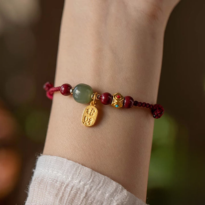 Pulsera de la suerte con Buddha Stones, amuleto de la suerte, jade cian hetiano, jade blanco, hilo trenzado multicolor - image 5