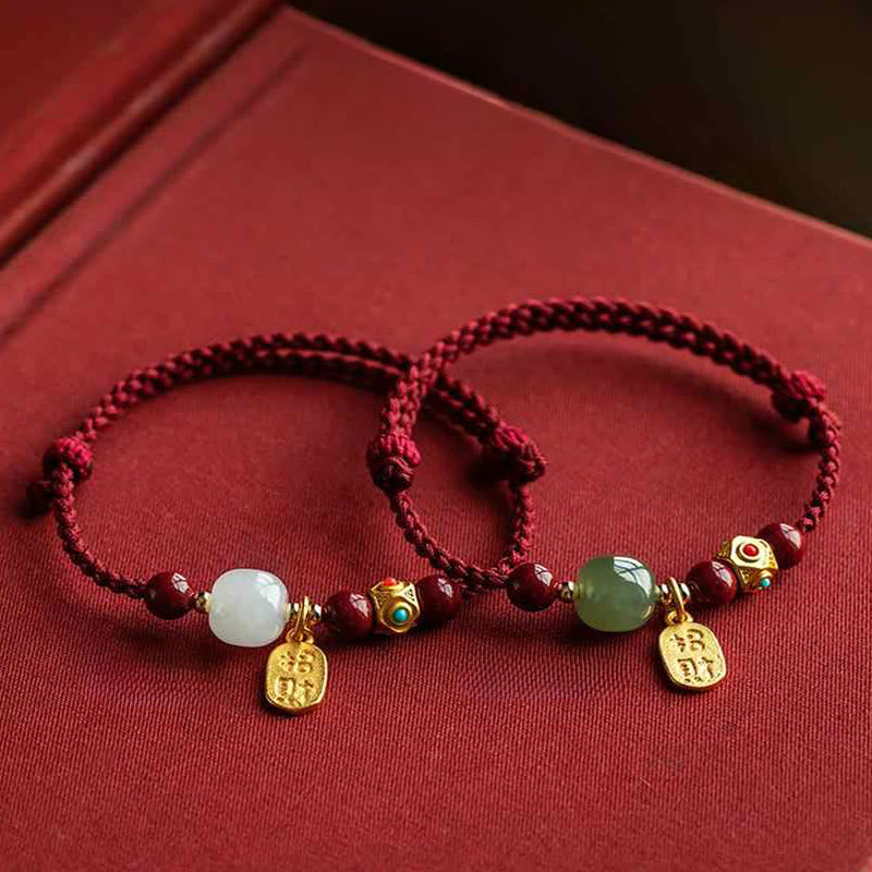 Pulsera de la suerte con Buddha Stones, amuleto de la suerte, jade cian hetiano, jade blanco, hilo trenzado multicolor - image 20