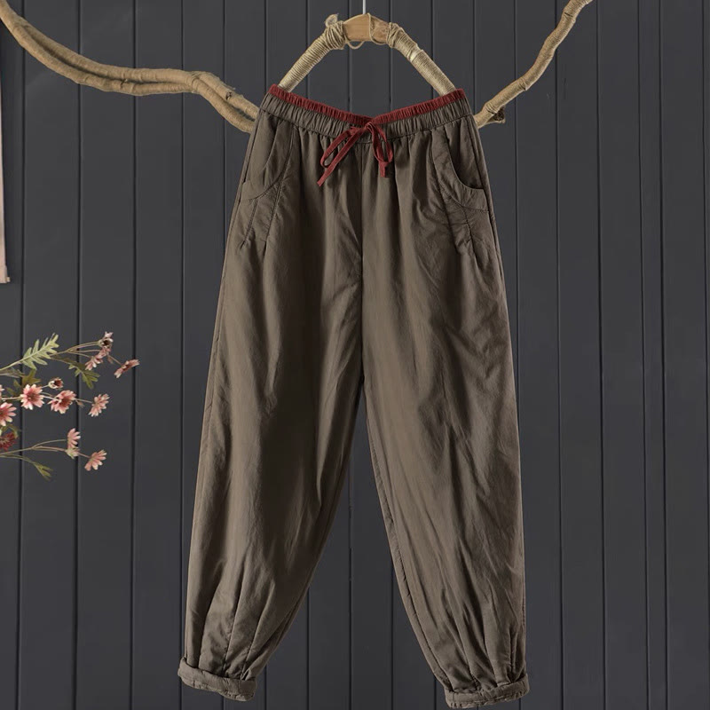 Pantalones gruesos de algodón y poliéster con diseño de bloques de color liso y bolsillos para mujer de Buddha Stones - Tierra de siena - US12, UK/AU16, EU44 (3XL) - image 2